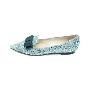 Jimmy Choo Gala Glitter Bow Flats Mint Sparkle Pointed Toe Womens Size 37 US 7